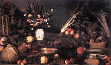クラシックフラワー Painting - 花と果物のある静物宗教的なバロック様式のカラヴァッジョの花